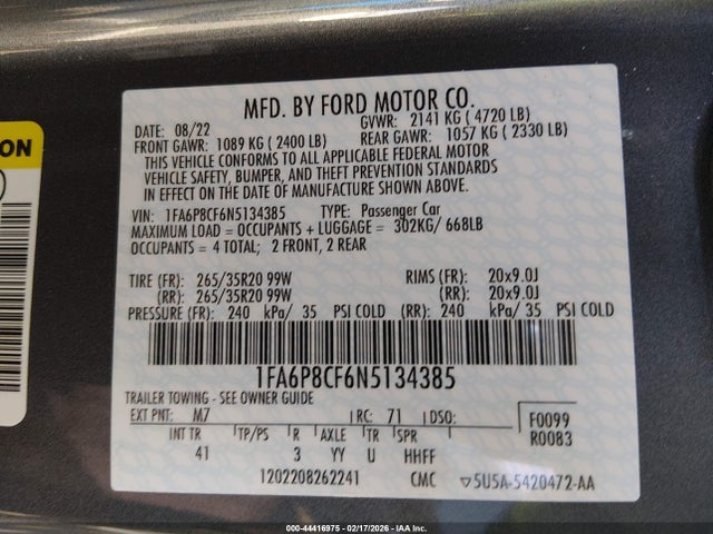Ford Mustang Gt Premium Fastback 2022 1FA6P8CF6N5134385 Image 9