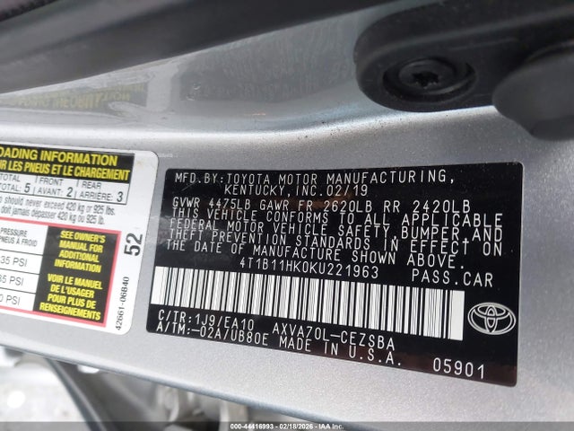 4T1B11HK0KU221963 Toyota CAMRY SE