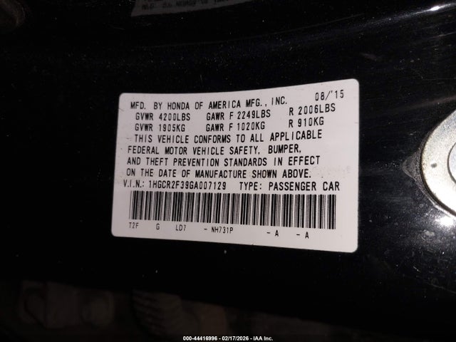 1HGCR2F39GA007129 Honda ACCORD LX