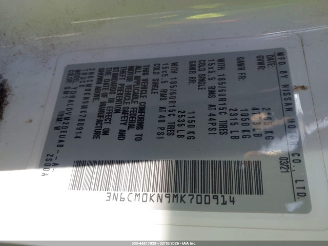 3N6CM0KN9MK700914 Nissan Nv200 Cargo S Xtronic Cvt
