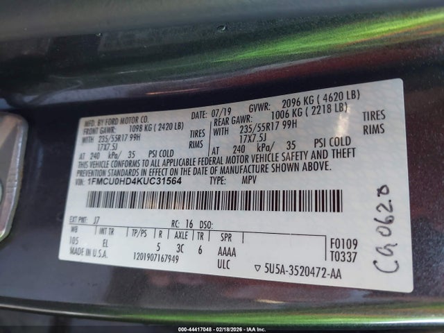 1FMCU0HD4KUC31564 Ford ESCAPE SEL