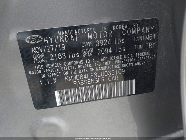 Hyundai ELANTRA SEL 2020 KMHD84LF3LU039109 Image 9