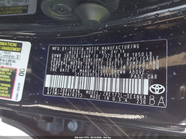 5YFBURHE0EP117592 Toyota COROLLA LE