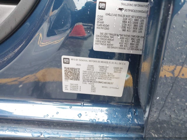 44417088 :رقم المزاد ، 3GTP8CED3MG403637 vin ، 2021 Gmc Sierra 1500 2wd  Short Box Elevation مزاد بيع