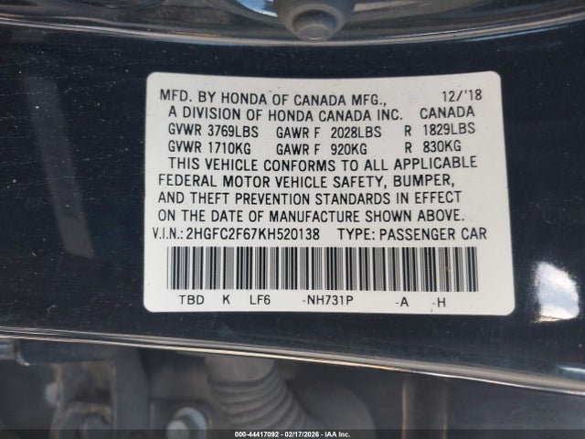 Honda Civic Lx 2019 2HGFC2F67KH520138 Image 9