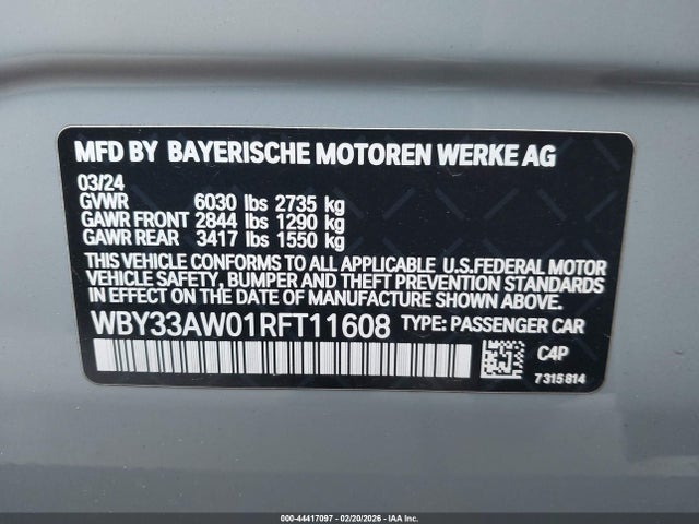 2024 Bmw I4 Gran Coupe M50 მანქანა იყიდება აუქციონზე, vin: WBY33AW01RFT11608, აუქციონის ნომერი: 44417097