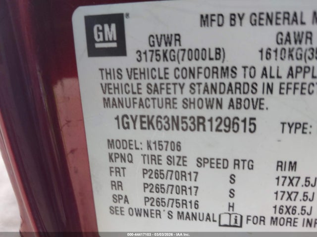 2003 CADILLAC ESCALADE 1GYEK63N53R129615 Photo 8