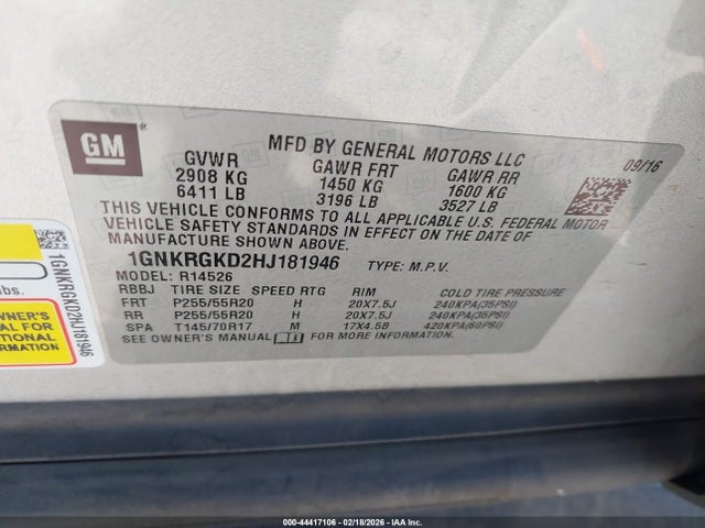 1GNKRGKD2HJ181946 Chevrolet Traverse 1lt