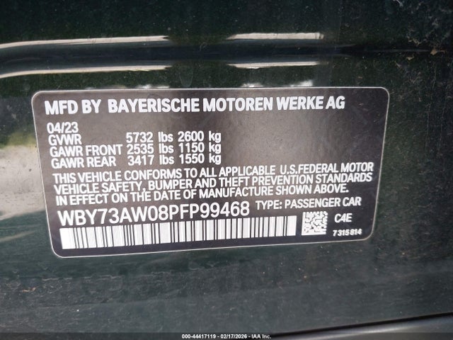 Продаж на аукціоні авто 2023 Bmw I4 Edrive40, vin: WBY73AW08PFP99468, номер лоту: 44417119