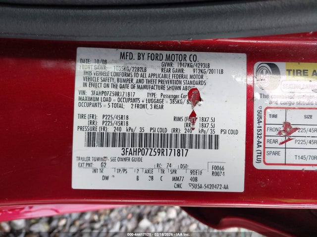 Aukcja sprzedaży 2009 Ford Fusion Se, vin: 3FAHP07Z59R171817, numer aukcji: 44417128