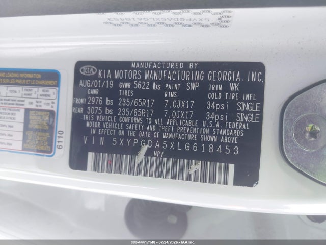 Aukcja sprzedaży 2020 Kia Sorento 3.3l Lx, vin: 5XYPGDA5XLG618453, numer aukcji: 44417148