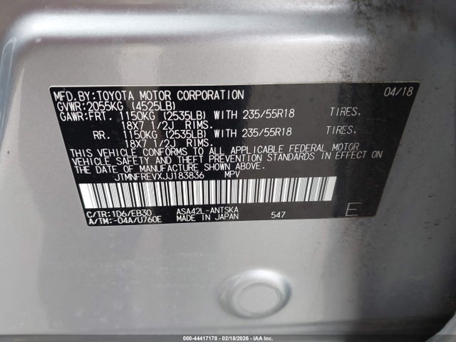 JTMNFREVXJJ183836 Toyota RAV4 SE
