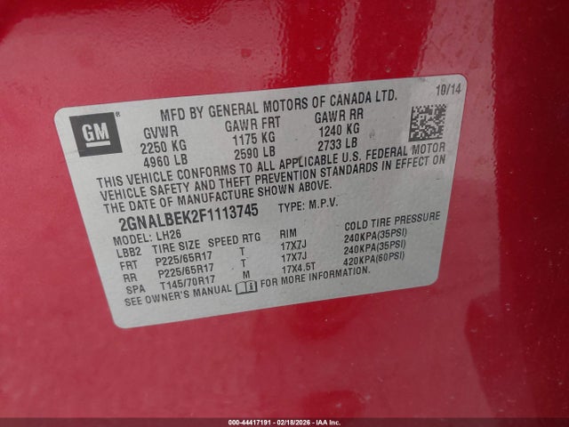 2GNALBEK2F1113745 Chevrolet EQUINOX 1LT
