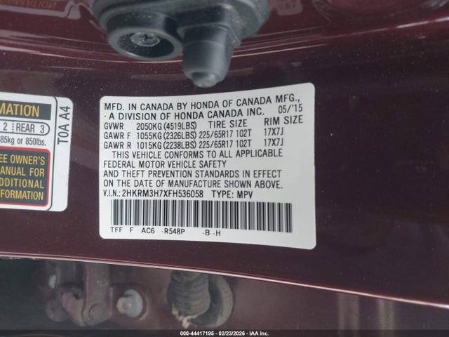 2HKRM3H7XFH536058 Honda Cr-v Ex-l