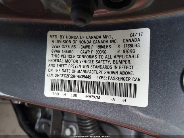 Honda Civic Lx 2017 2HGFC2F59HH539449 Image 9