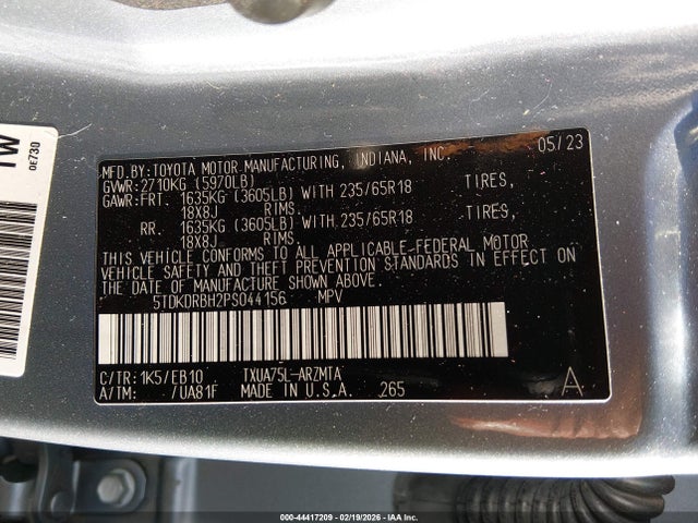 Aukcja sprzedaży 2023 Toyota Highlander Xle, vin: 5TDKDRBH2PS044156, numer aukcji: 44417209