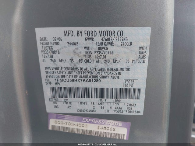 Продажа на аукционе авто 2007 Ford Escape Hybrid, vin: 1FMCU59HX7KA91280, номер лота: 44417278