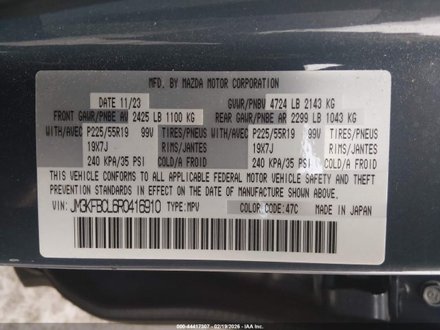 2024 Mazda Cx-5 2.5 S Carbon Edition მანქანა იყიდება აუქციონზე, vin: JM3KFBCL6R0416910, აუქციონის ნომერი: 44417307