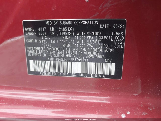Продажа на аукционе авто 2024 Subaru Crosstrek Wilderness, vin: 4S4GUHU62R3799593, номер лота: 44417309