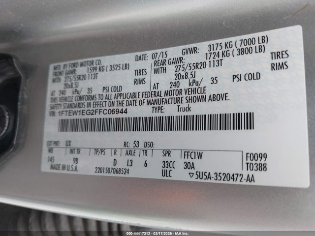 Ford F-150 Platinum 2015 1FTEW1EG2FFC06944 Image 9
