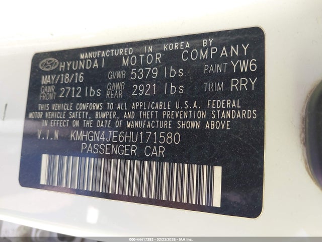 KMHGN4JE6HU171580 Genesis G80 3.8