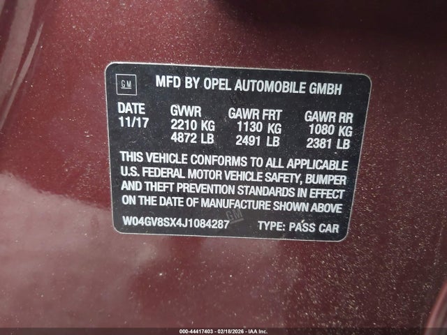 Продажа на аукционе авто 2018 Buick Regal Tourx Essence, vin: W04GV8SX4J1084287, номер лота: 44417403