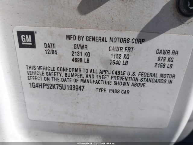 44417429 :رقم المزاد ، 1G4HP52K75U193947 vin ، 2005 Buick Lesabre Custom مزاد بيع