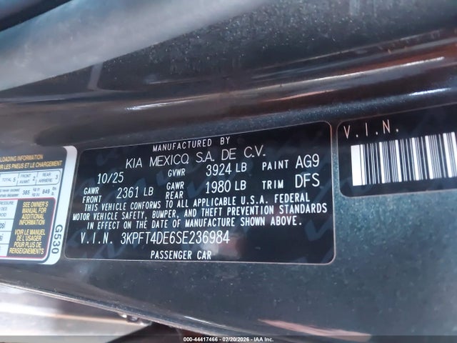 Продажа на аукционе авто 2025 Kia K4 Lx, vin: 3KPFT4DE6SE236984, номер лота: 44417466
