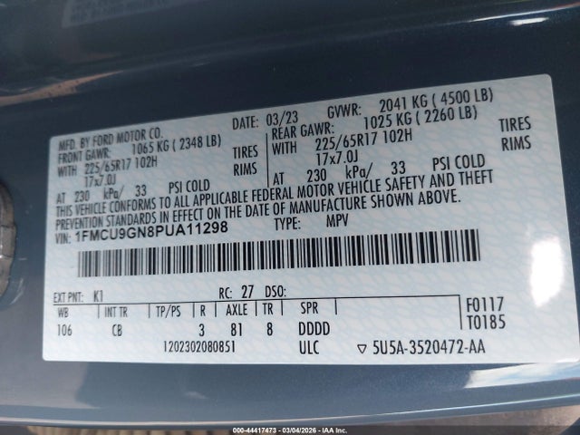 1FMCU9GN8PUA11298 Ford Escape Active