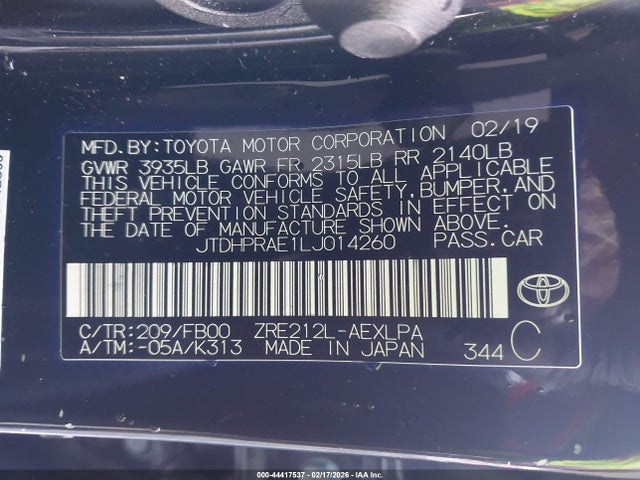 Продажа на аукционе авто 2020 Toyota Corolla Le, vin: JTDHPRAE1LJ014260, номер лота: 44417537