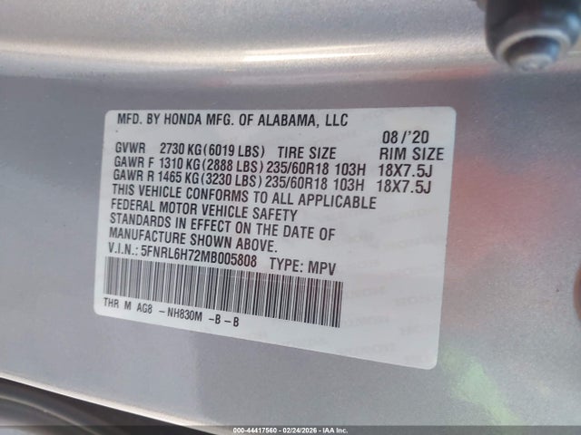 2021 HONDA ODYSSEY 5FNRL6H72MB005808 Photo 8