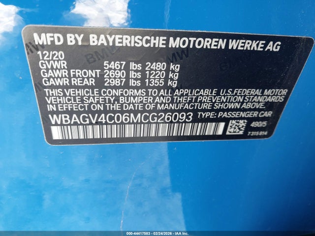 Aukcja sprzedaży 2021 Bmw 840i Gran Coupe Xdrive, vin: WBAGV4C06MCG26093, numer aukcji: 44417583