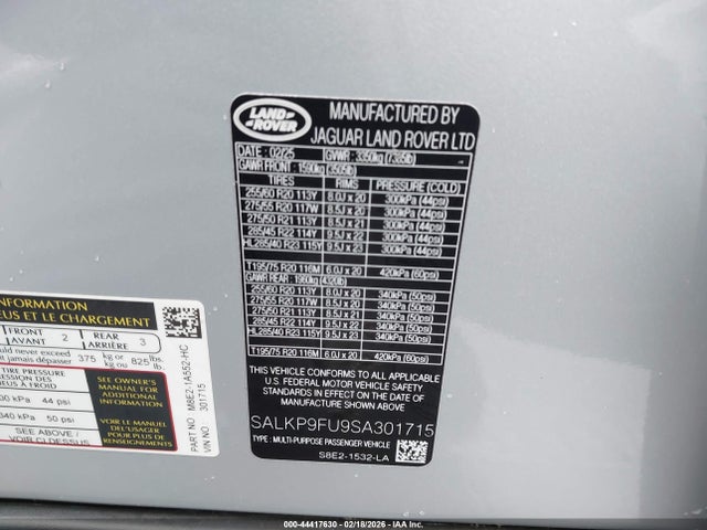 SALKP9FU9SA301715 Land Rover Range Rover P400 Se