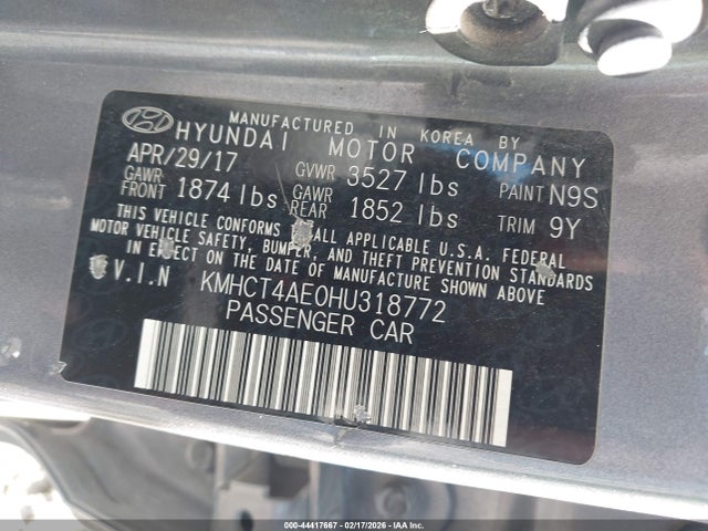 KMHCT4AE0HU318772 Hyundai Accent Value Edition
