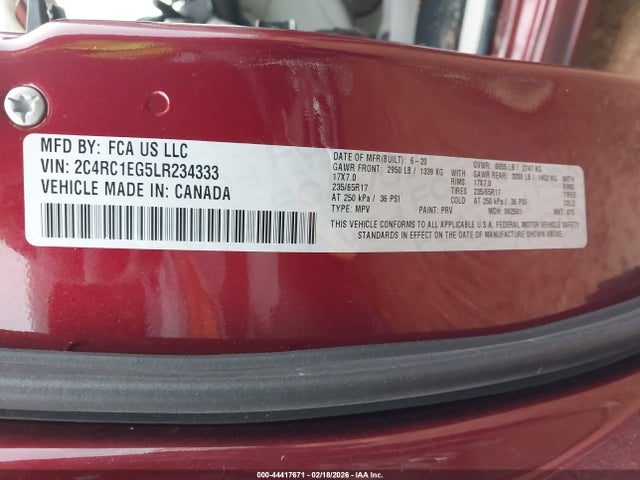Aukcja sprzedaży 2020 Chrysler Pacifica Touring L Plus, vin: 2C4RC1EG5LR234333, numer aukcji: 44417671