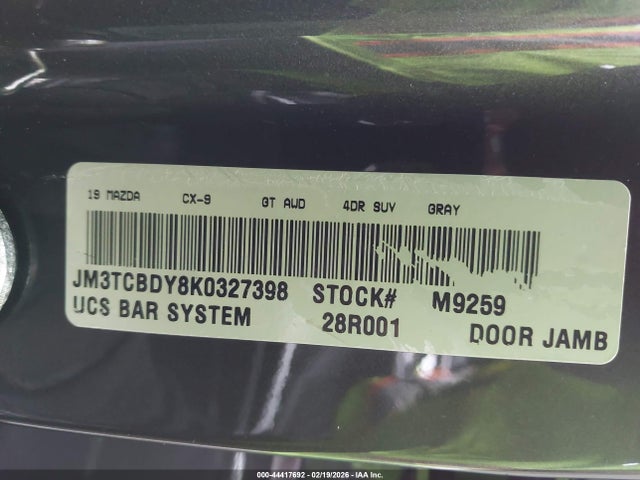 Продажа на аукционе авто 2019 Mazda Cx-9 Grand Touring, vin: JM3TCBDY8K0327398, номер лота: 44417692