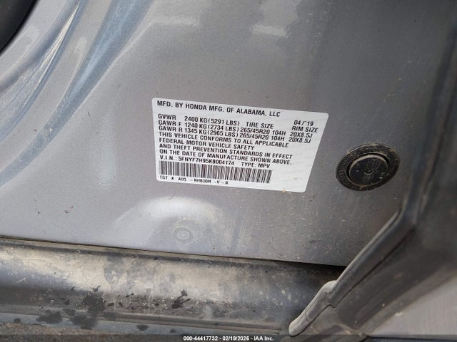 5FNYF7H95KB004174 Honda Passport Touring