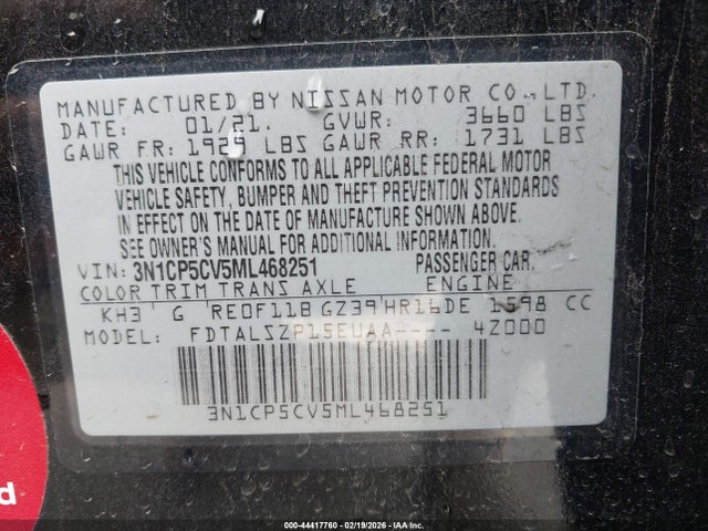 3N1CP5CV5ML468251 Nissan Kicks Sv Xtronic Cvt