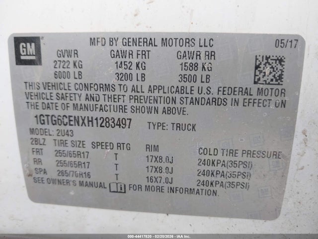 Aukcja sprzedaży 2017 Gmc Canyon Sle, vin: 1GTG6CENXH1283497, numer aukcji: 44417820