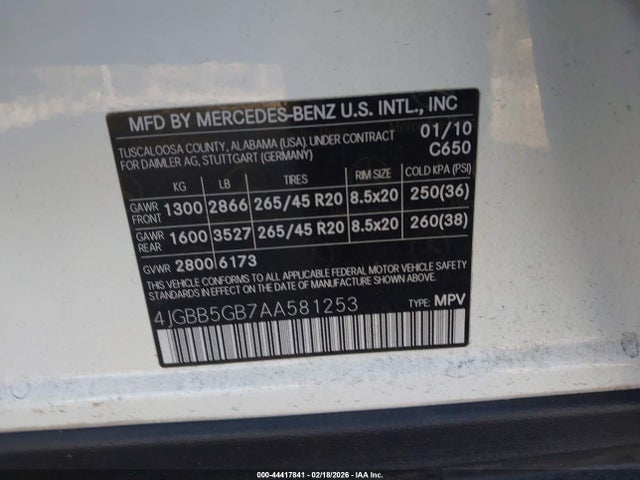 2010 Mercedes-benz Ml 350 მანქანა იყიდება აუქციონზე, vin: 4JGBB5GB7AA581253, აუქციონის ნომერი: 44417841