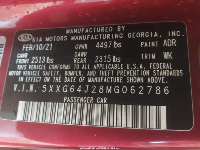 Продаж на аукціоні авто 2021 Kia K5 Gt-line, vin: 5XXG64J28MG062786, номер лоту: 44417843