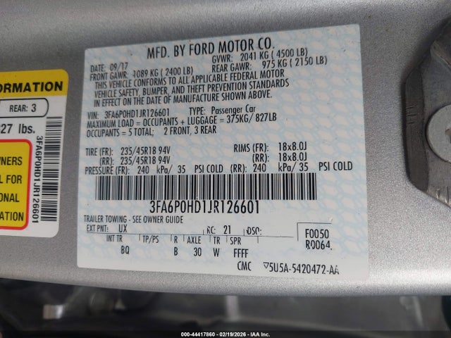 Ford FUSION SE 2018 3FA6P0HD1JR126601 Image 9