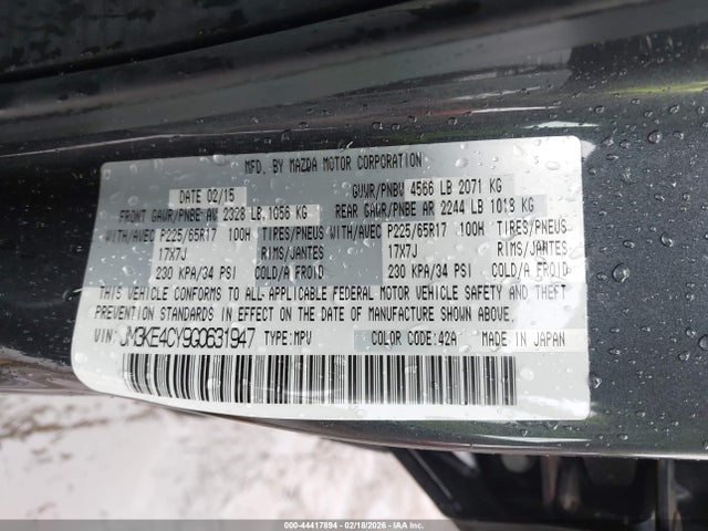 44417894 :رقم المزاد ، JM3KE4CY9G0631947 vin ، 2016 Mazda Cx-5 Touring مزاد بيع