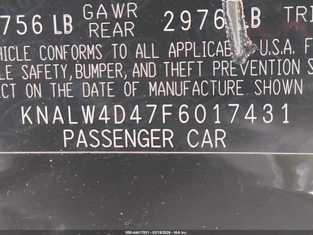 44417921 :رقم المزاد ، KNALW4D47F6017431 vin ، 2015 Kia K900 Luxury مزاد بيع