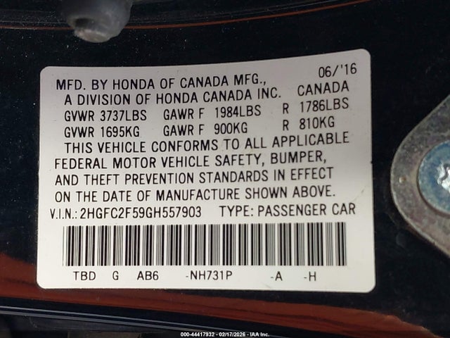 Honda Civic Lx 2016 2HGFC2F59GH557903 Image 9