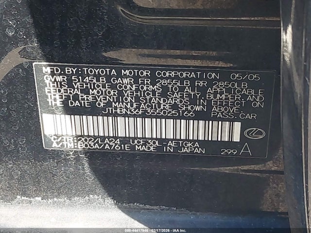Aukcja sprzedaży 2005 Lexus Ls 430, vin: JTHBN36F355025166, numer aukcji: 44417946