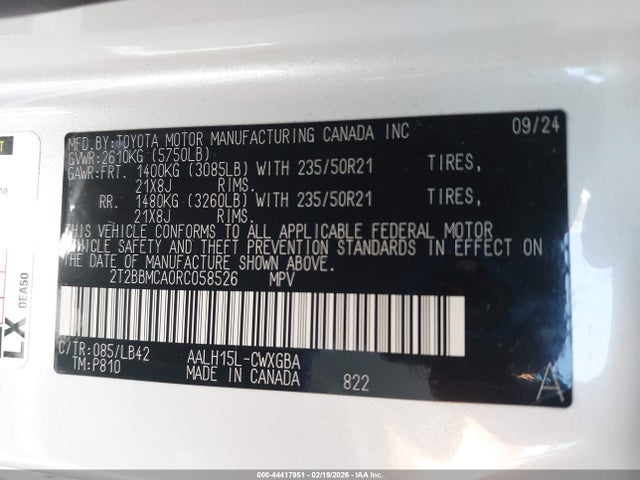 Aukcja sprzedaży 2024 Lexus Rx 350h Premium Plus, vin: 2T2BBMCA0RC058526, numer aukcji: 44417951