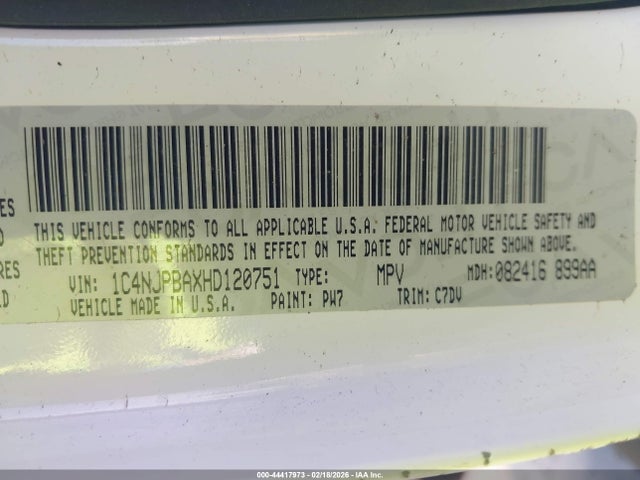 1C4NJPBAXHD120751 Jeep Patriot Sport Fwd