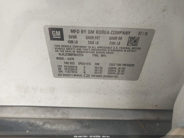 2015 BUICK ENCORE KL4CJCSB0FB247214 Photo 8