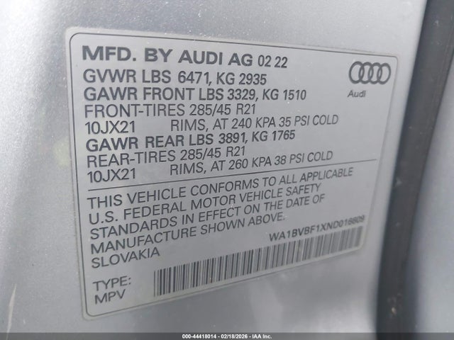 WA1BVBF1XND016609 Audi Q8 Premium Plus 55 Tfsi Quattro Tiptronic